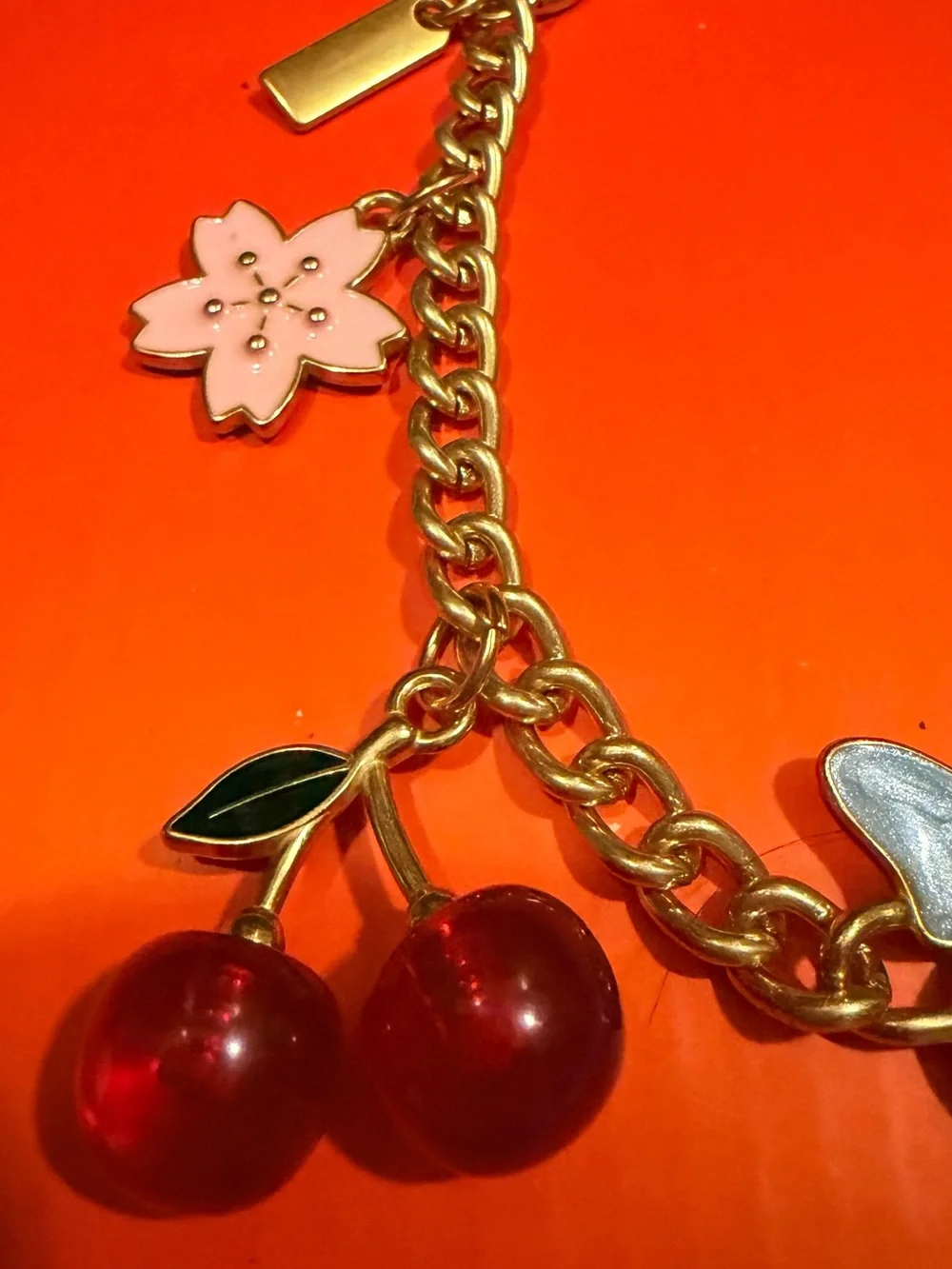 Designer inspired bag charm chain.